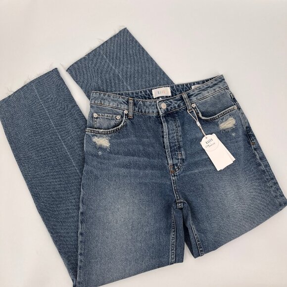 Rails Medium Blue Distressed Wide Leg Jeans Size 29 Raw Hem Cotton Denim - Picture 3 of 16